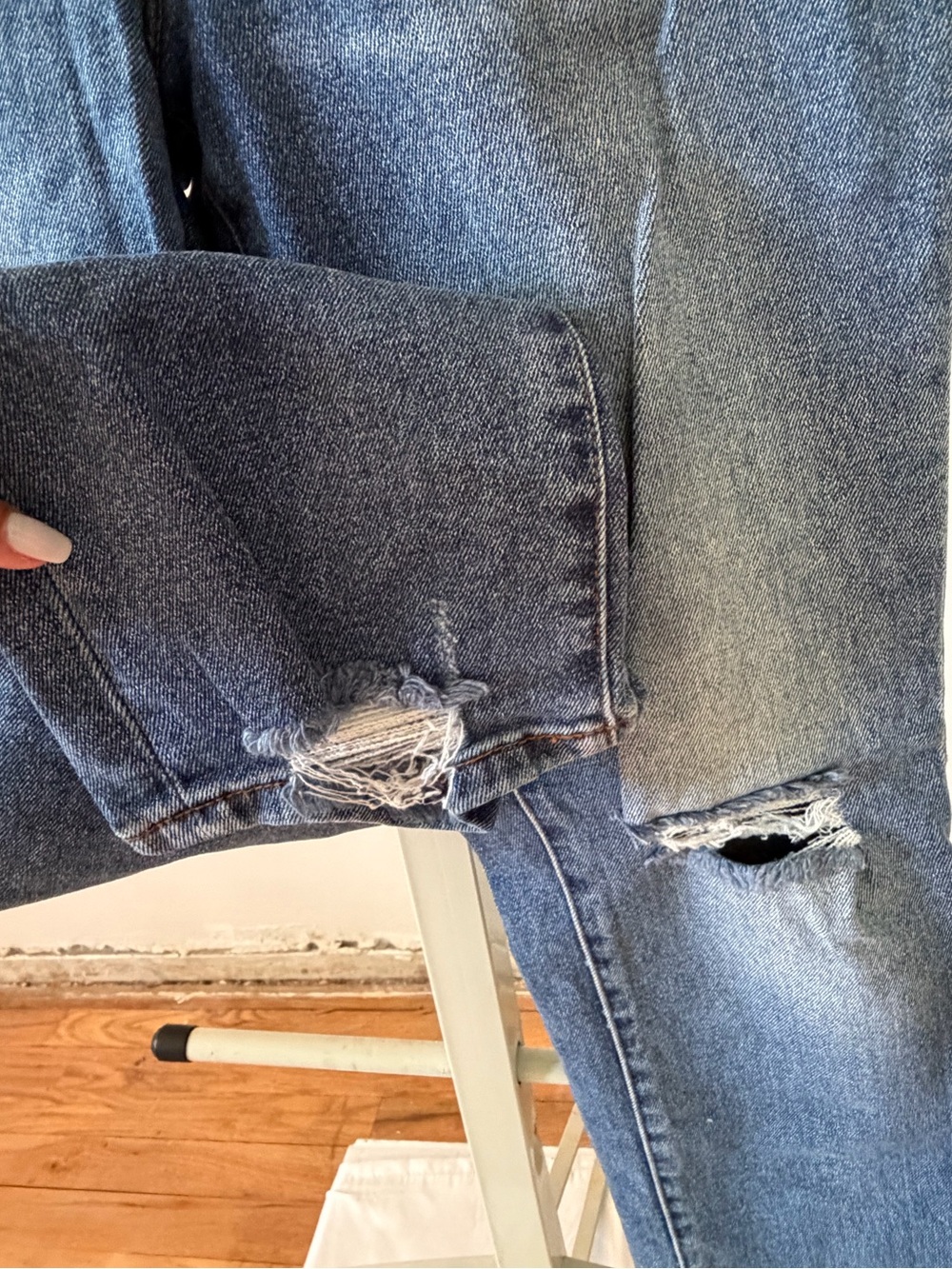 Distressed Button-Fly Blue Jeans - Picture 4 of 5
